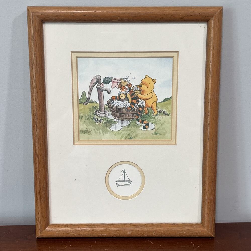 Winnie the Pooh & Tigger Classic Pooh Bath Framed Disney Print Nursery Art